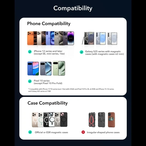 Uchwyt samochodowy do kratki z ładowarką bezprzewodową ESR OmniLock Cryoboost Magnetic MagSafe Vent Car Mount Wireless Charger Qi2.2 25W Black