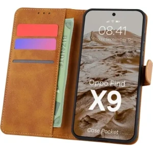 Etui z klapką Bizon Case Pocket do Oppo Find X9 brązowe
