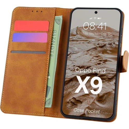 Etui z klapką Bizon Case Pocket do Oppo Find X9 brązowe