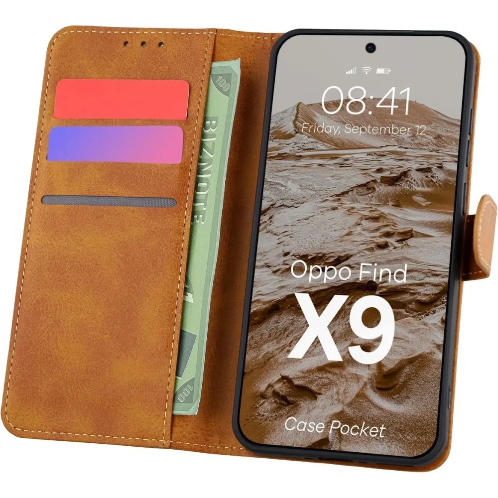 Etui z klapką Bizon Case Pocket do Oppo Find X9 brązowe
