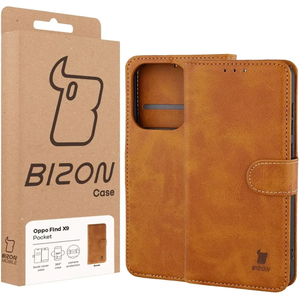 Etui z klapką Bizon Case Pocket do Oppo Find X9 brązowe