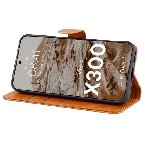 Etui z klapką Bizon Case Pocket do Vivo X300 brązowe