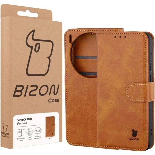 Etui z klapką Bizon Case Pocket do Vivo X300 brązowe