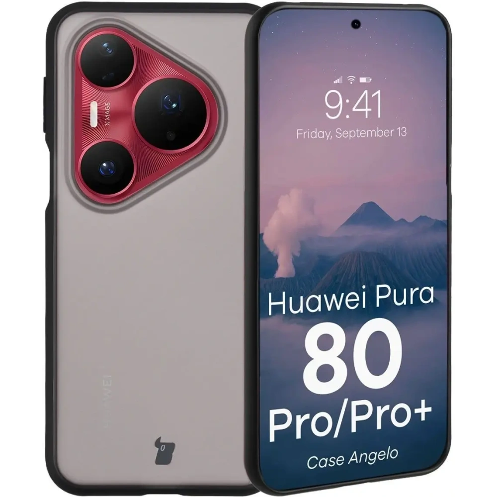 Etui Bizon Case Angelo do Huawei Pura 80 Pro / Pro Plus przydymione z czarną ramką