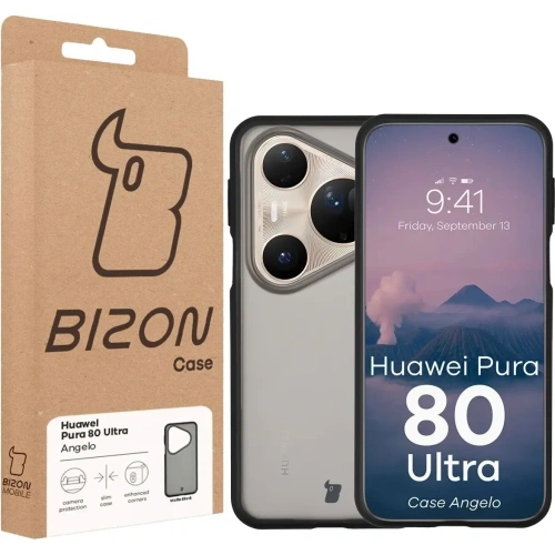 Etui Bizon Case Angelo do Huawei Pura 80 Ultra przydymione z czarną ramką