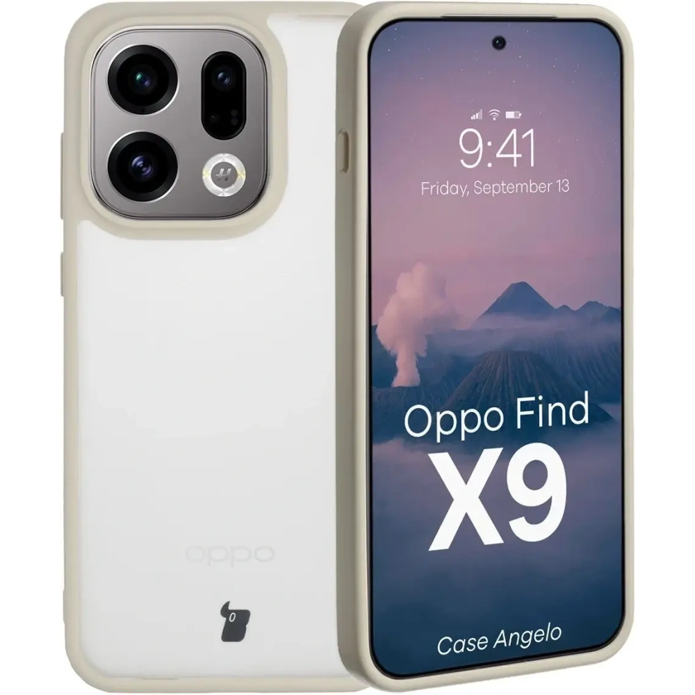 Etui Bizon Case Angelo do Oppo Find X9 półprzezroczyste z beżową ramką