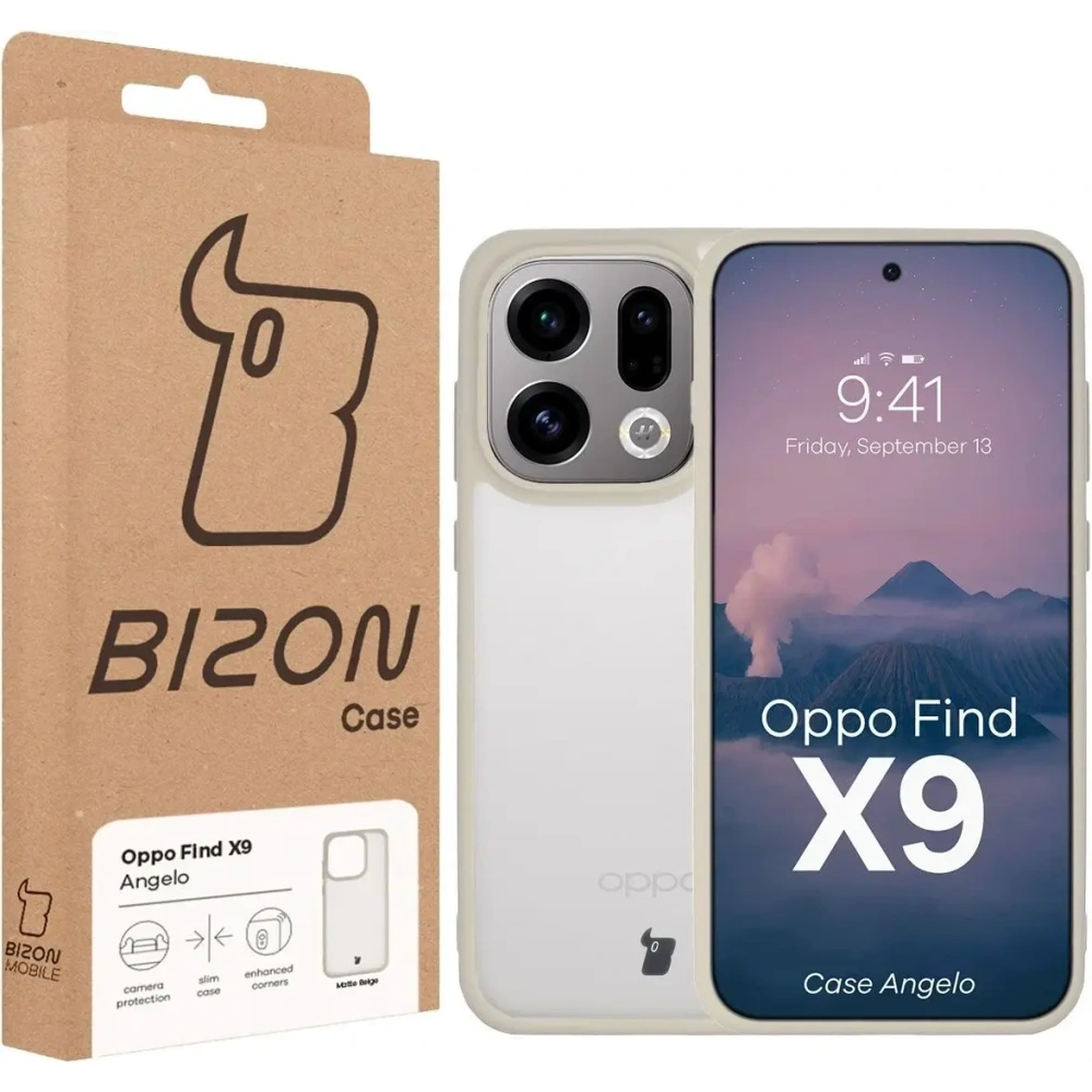 Etui Bizon Case Angelo do Oppo Find X9 półprzezroczyste z beżową ramką