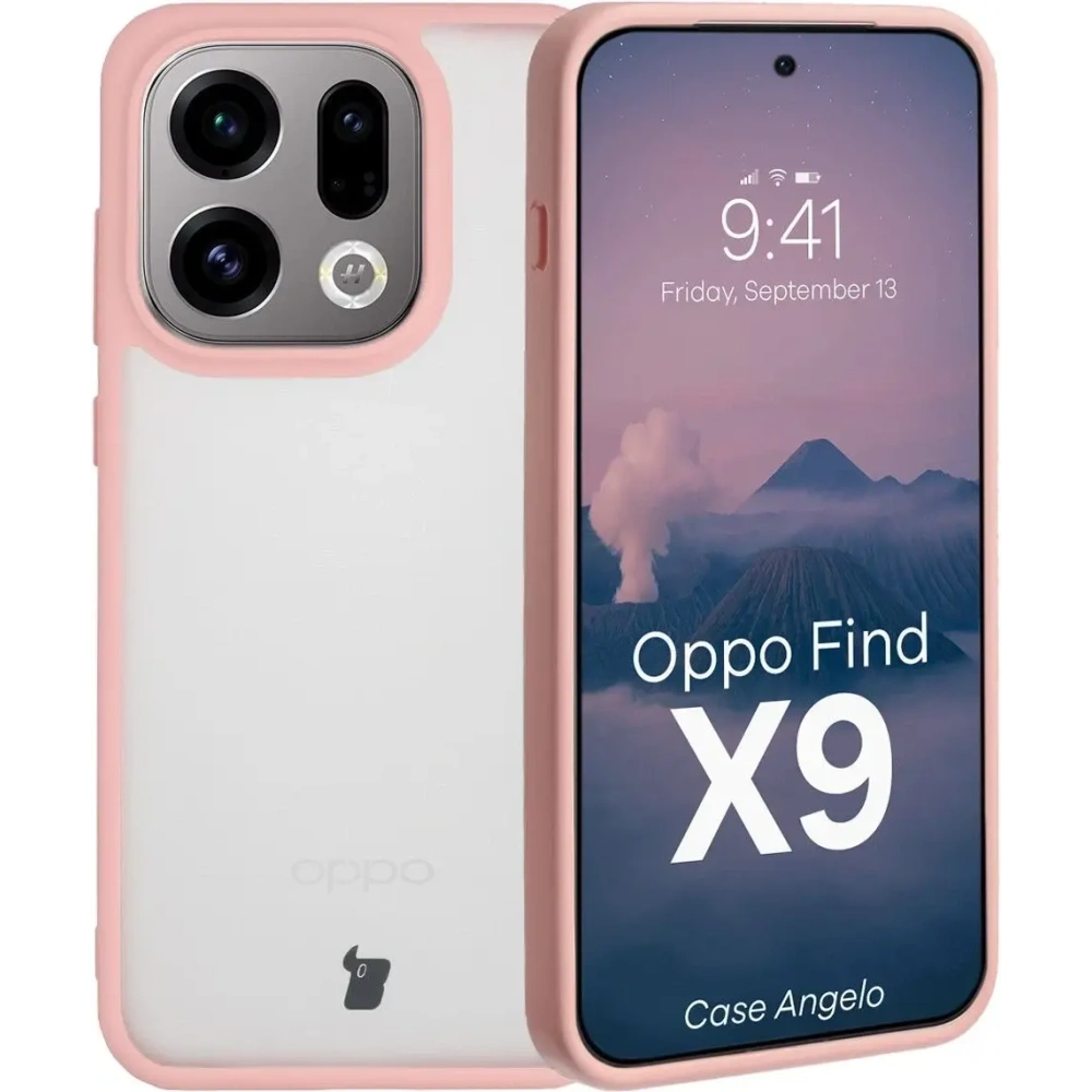 Etui Bizon Case Angelo do Oppo Find X9 półprzezroczyste z jasnoróżową ramką