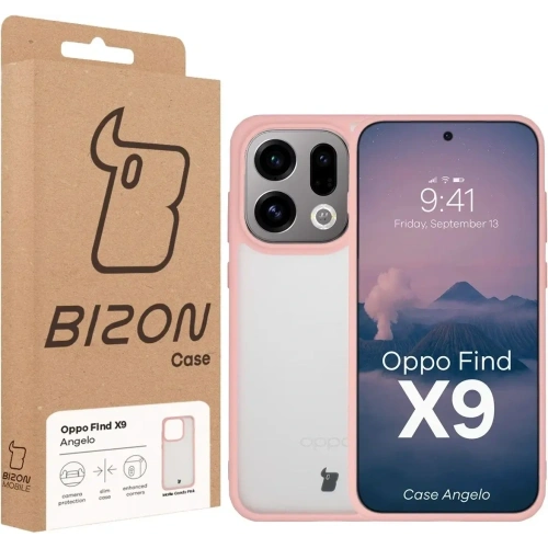 Etui Bizon Case Angelo do Oppo Find X9 półprzezroczyste z jasnoróżową ramką
