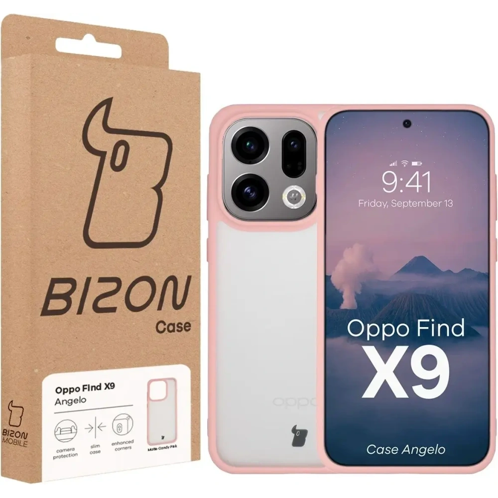 Etui Bizon Case Angelo do Oppo Find X9 półprzezroczyste z jasnoróżową ramką