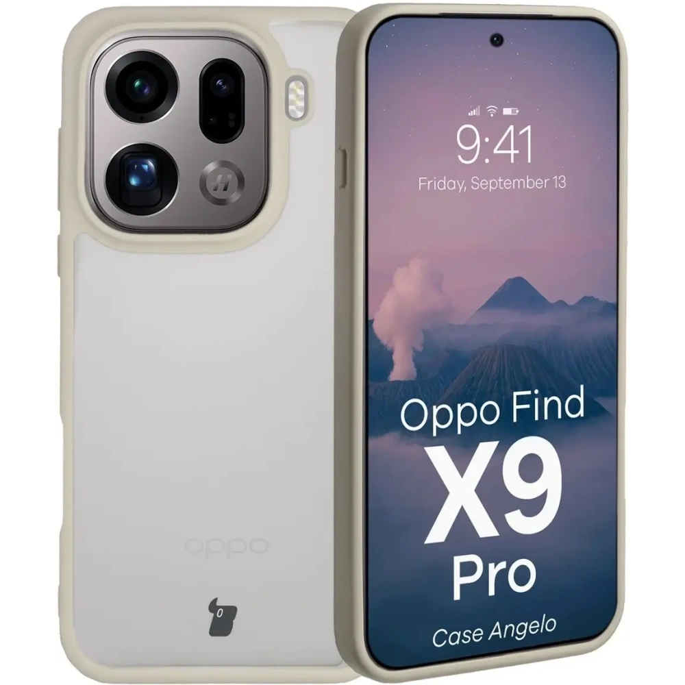 Etui Bizon Case Angelo do Oppo Find X9 Pro półprzezroczyste z beżową ramką