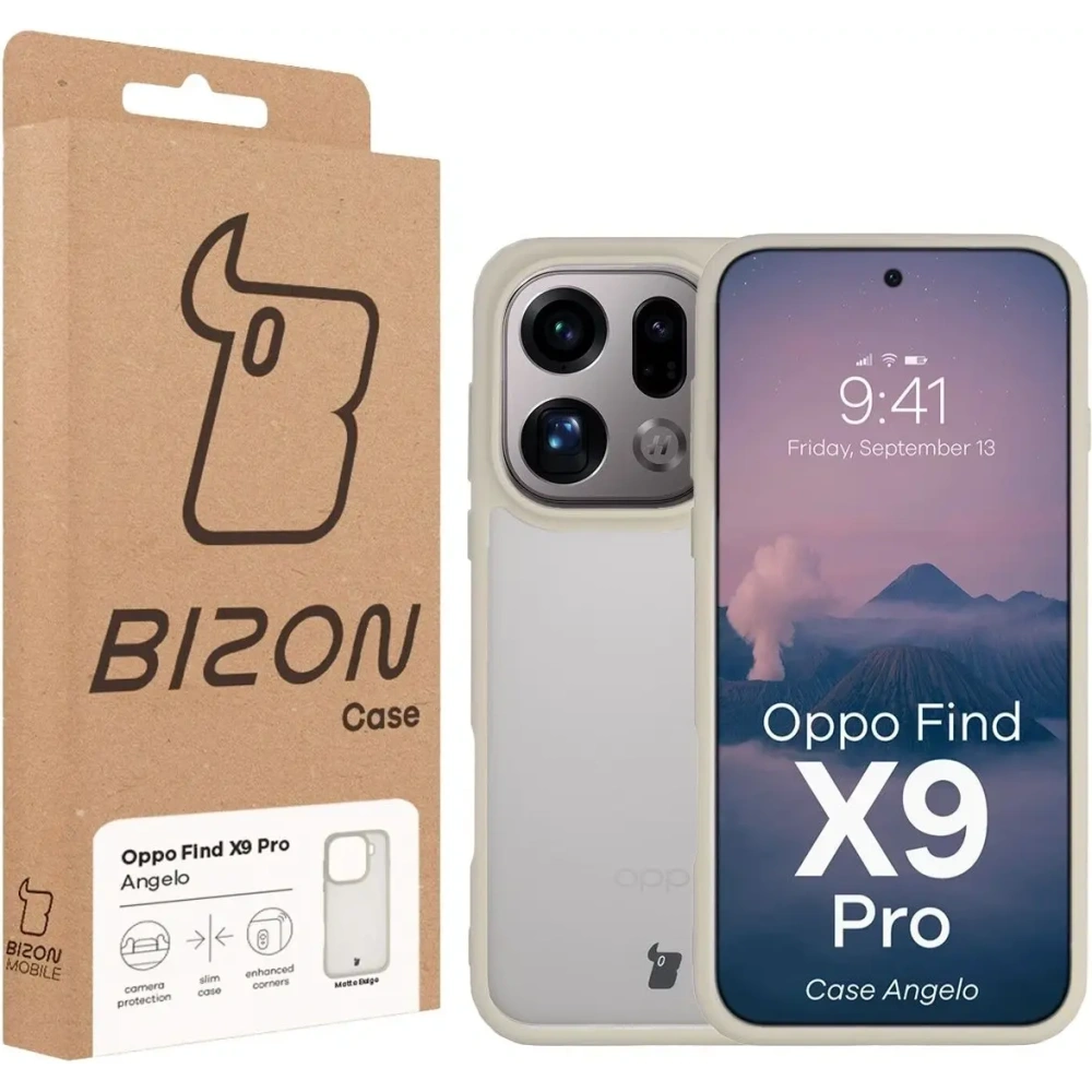 Etui Bizon Case Angelo do Oppo Find X9 Pro półprzezroczyste z beżową ramką