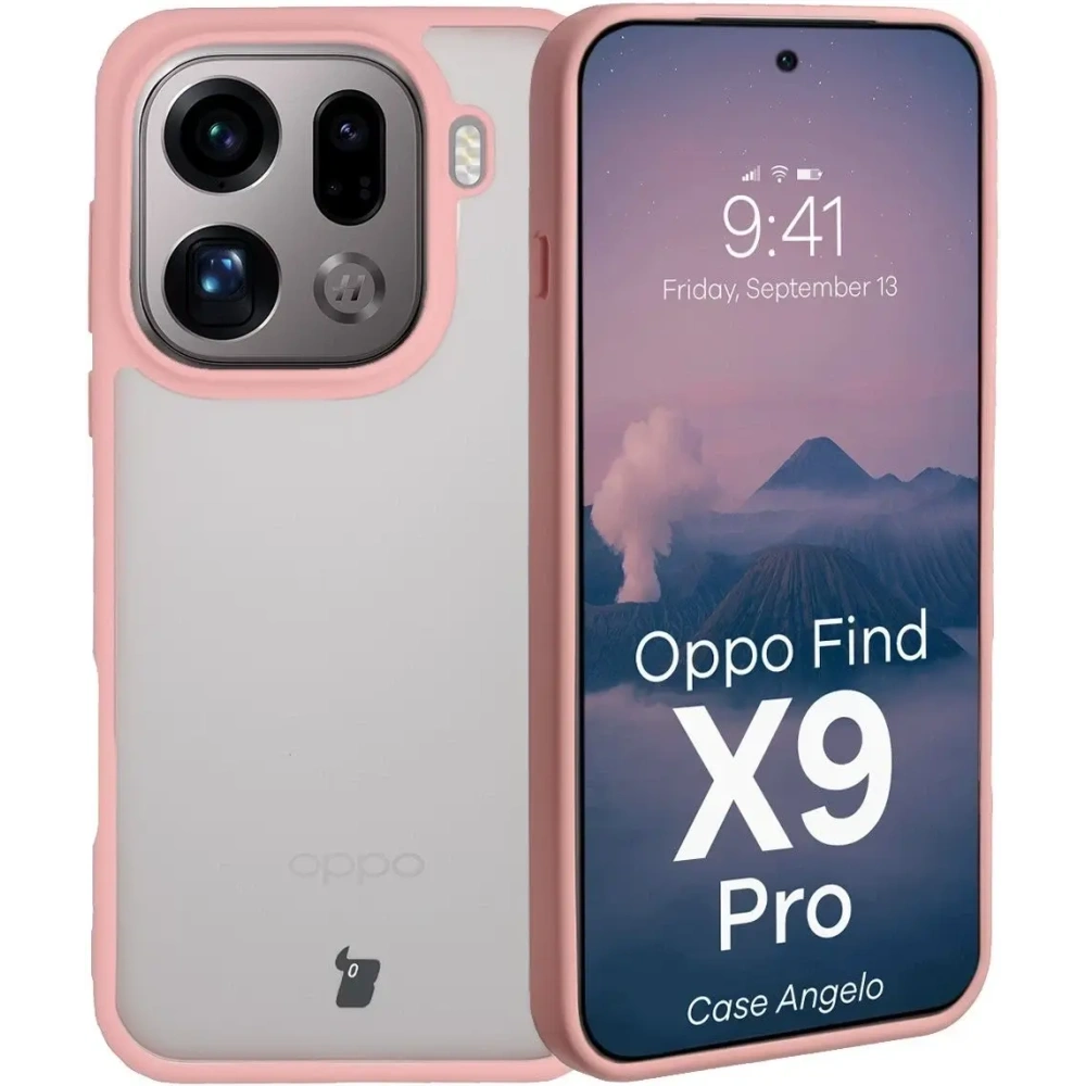 Etui Bizon Case Angelo do Oppo Find X9 Pro półprzezroczyste z jasnoróżową ramką