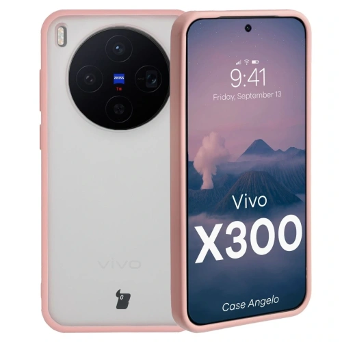 Etui Bizon Case Angelo do Vivo X300 półprzezroczyste z jasnoróżową ramką