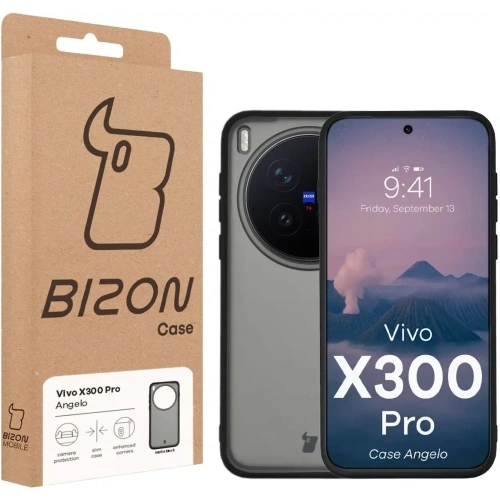 Etui Bizon Case Angelo do Vivo X300 Pro przydymione z czarną ramką