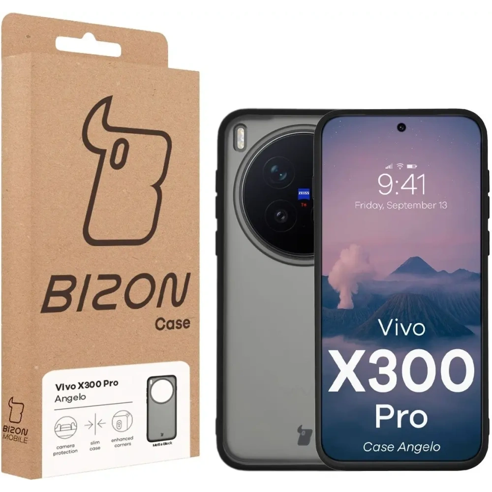 Etui Bizon Case Angelo do Vivo X300 Pro przydymione z czarną ramką