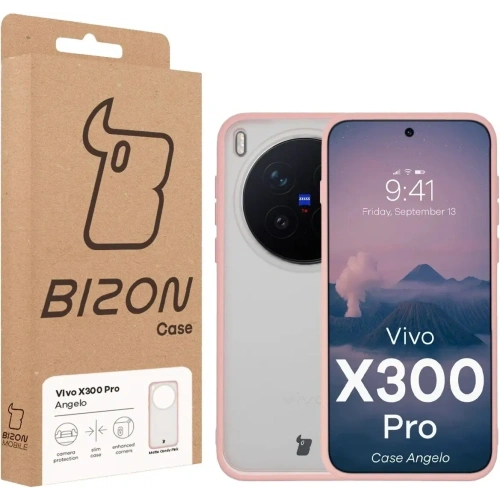 Etui Bizon Case Angelo do Vivo X300 Pro półprzezroczyste z jasnoróżową ramką
