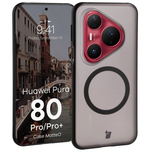 Etui z pierścieniem magnetycznym Bizon Case MatteO do Huawei Pura 80 Pro / Pro+ Plus przydymione-czarne