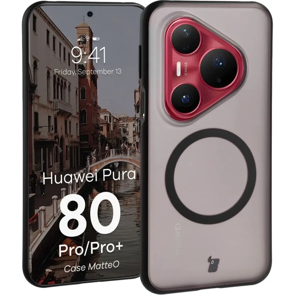 Etui z pierścieniem magnetycznym Bizon Case MatteO do Huawei Pura 80 Pro / Pro+ Plus przydymione-czarne