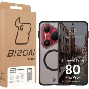 Etui z pierścieniem magnetycznym Bizon Case MatteO do Huawei Pura 80 Pro / Pro+ Plus przydymione-czarne