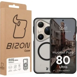 Etui z pierścieniem magnetycznym Bizon Case MatteO do Huawei Pura 80 Ultra przydymione-czarne