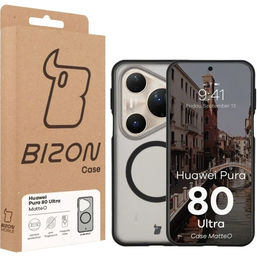 Etui z pierścieniem magnetycznym Bizon Case MatteO do Huawei Pura 80 Ultra przydymione-czarne