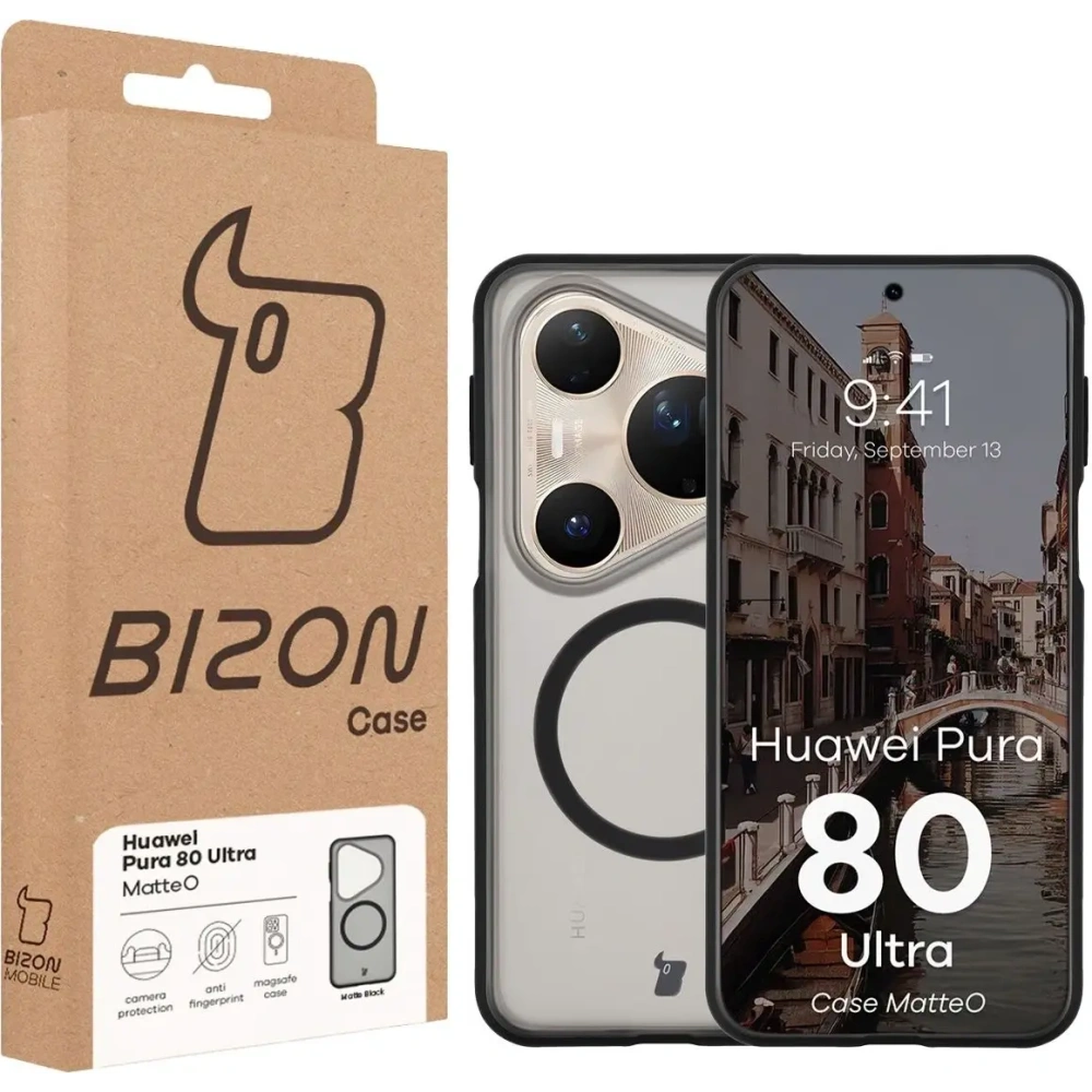 Etui z pierścieniem magnetycznym Bizon Case MatteO do Huawei Pura 80 Ultra przydymione-czarne