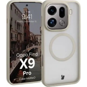 Etui z pierścieniem magnetycznym Bizon Case MatteO do Oppo Find X9 Pro przydymione-beżowe