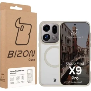 Etui z pierścieniem magnetycznym Bizon Case MatteO do Oppo Find X9 Pro przydymione-beżowe