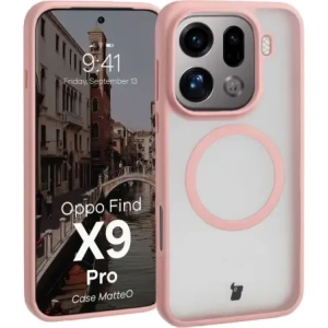 Etui z pierścieniem magnetycznym Bizon Case MatteO do Oppo Find X9 Pro przydymione-jasnoróżowe