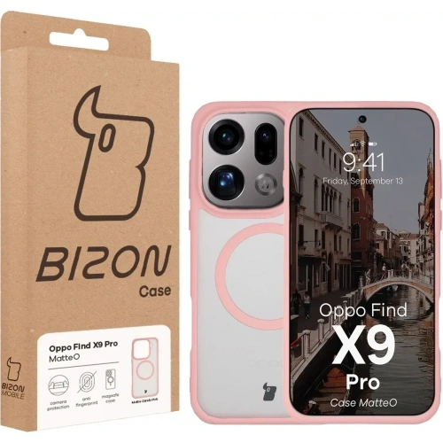 Etui z pierścieniem magnetycznym Bizon Case MatteO do Oppo Find X9 Pro przydymione-jasnoróżowe