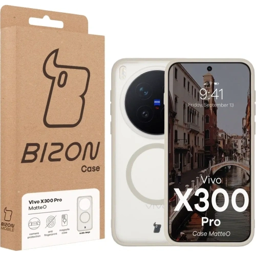Etui z pierścieniem magnetycznym Bizon Case MatteO do Vivo X300 Pro przydymione-beżowe