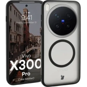 Etui z pierścieniem magnetycznym Bizon Case MatteO do Vivo X300 Pro przydymione-czarne