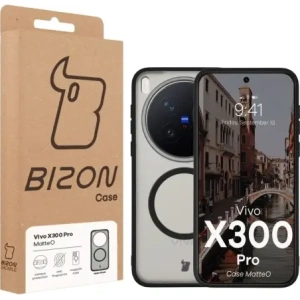 Etui z pierścieniem magnetycznym Bizon Case MatteO do Vivo X300 Pro przydymione-czarne