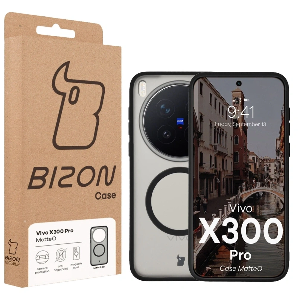 Etui z pierścieniem magnetycznym Bizon Case MatteO do Vivo X300 Pro przydymione-czarne