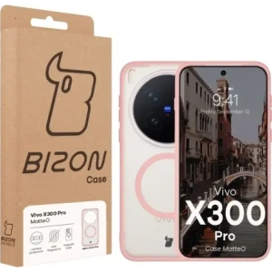 Etui z pierścieniem magnetycznym Bizon Case MatteO do Vivo X300 Pro przydymione-jasnoróżowe