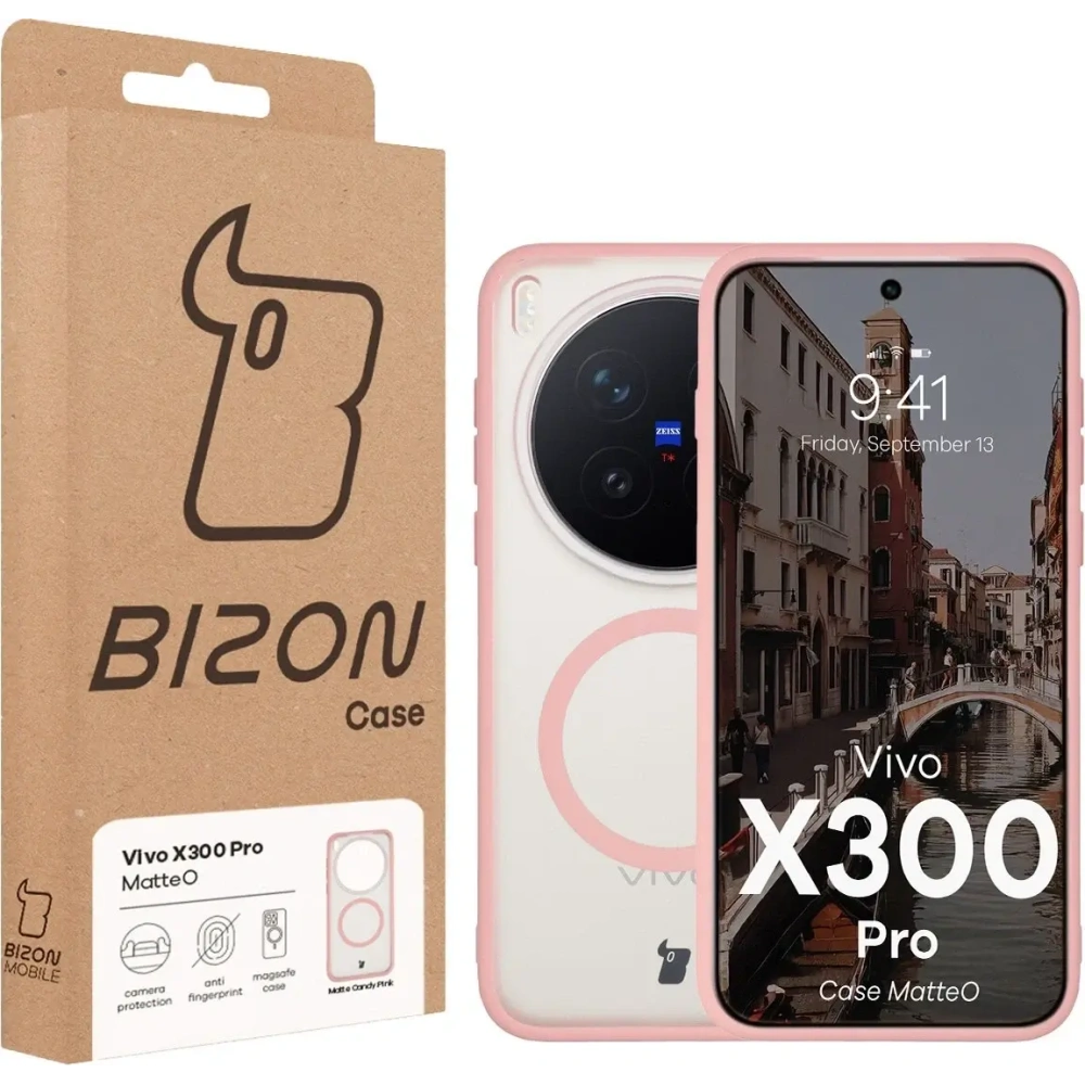 Etui z pierścieniem magnetycznym Bizon Case MatteO do Vivo X300 Pro przydymione-jasnoróżowe