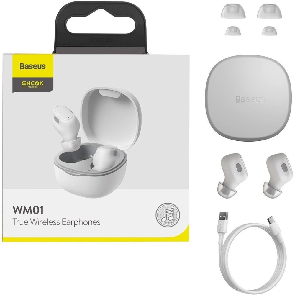 Hurtownia GSM - Bezprzewodowe słuchawki Baseus Encok WM01, Bluetooth 5.0 (białe) - BSU1636WHT - {ean13} - Hurt