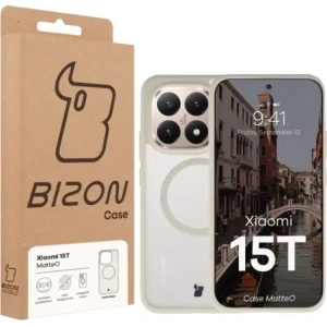 Etui z pierścieniem magnetycznym Bizon Case MatteO do Xiaomi 15T przydymione-beżowe