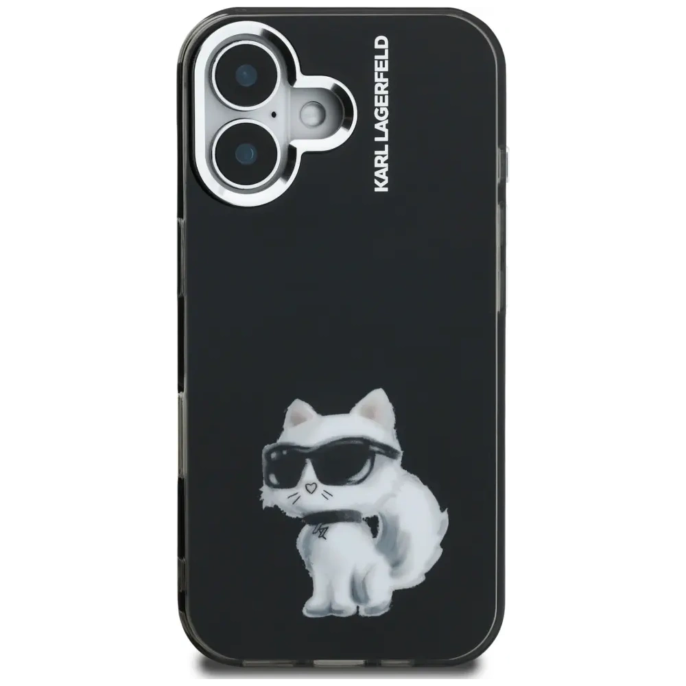 Etui Karl Lagerfeld IML Aquarelle Choupette & Logo do Apple iPhone 16 czarny