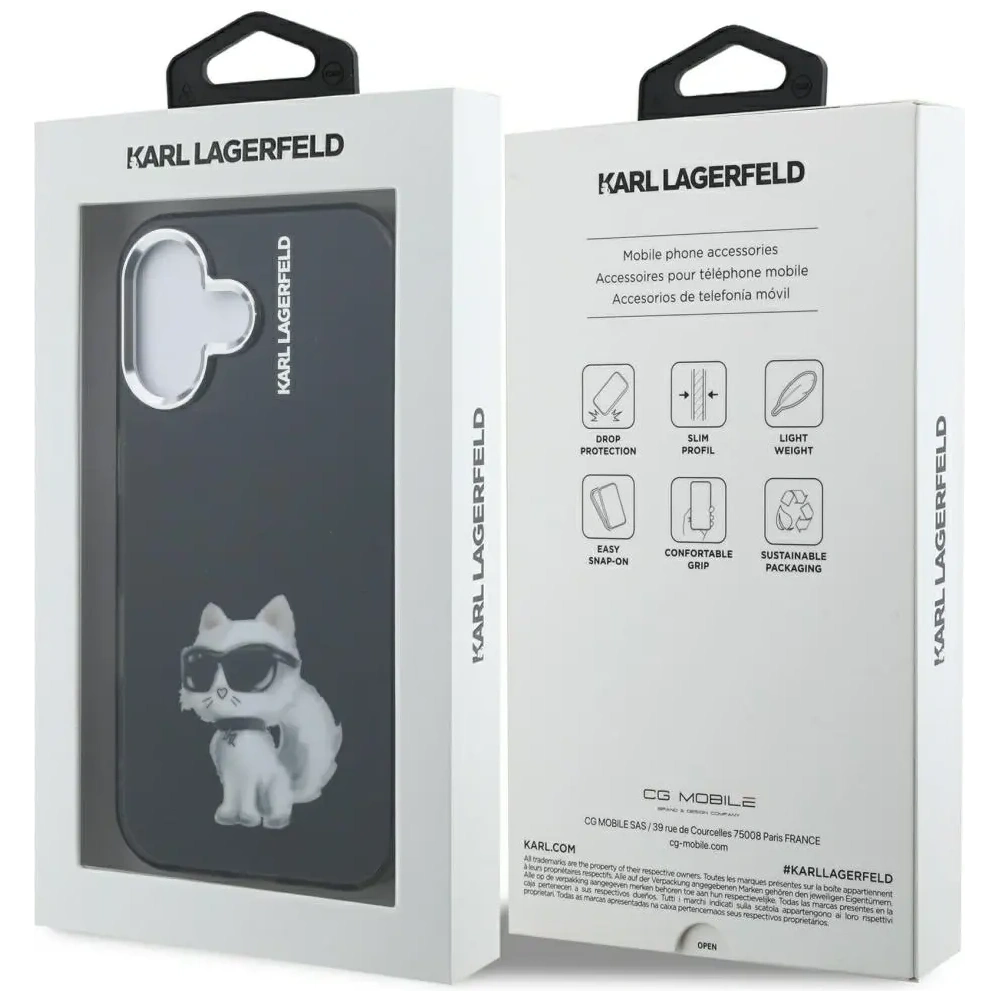Etui Karl Lagerfeld IML Aquarelle Choupette & Logo do Apple iPhone 16 czarny