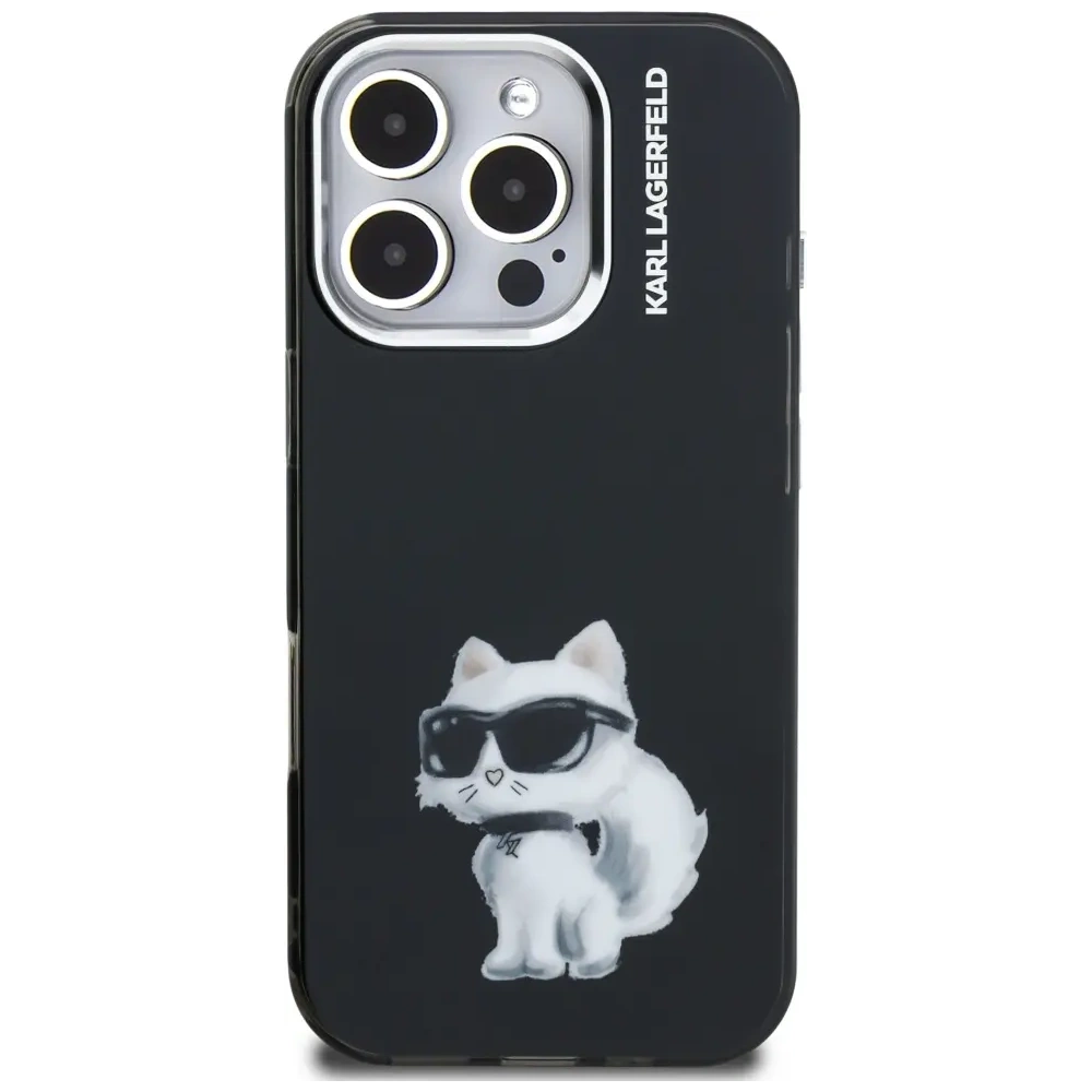 Etui Karl Lagerfeld IML Aquarelle Choupette & Logo do Apple iPhone 16 Pro czarny