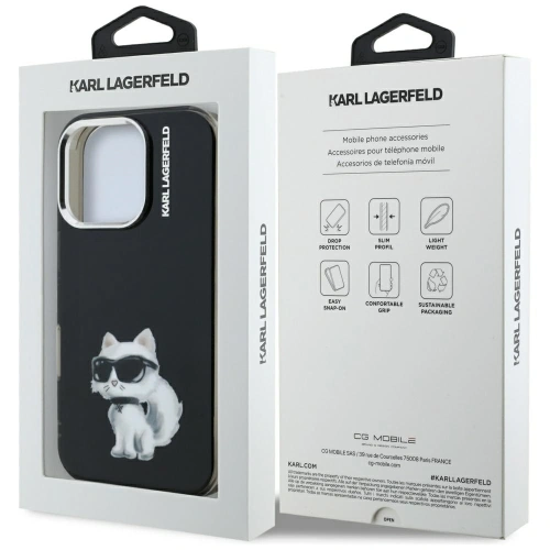 Etui Karl Lagerfeld IML Aquarelle Choupette & Logo do Apple iPhone 16 Pro czarny