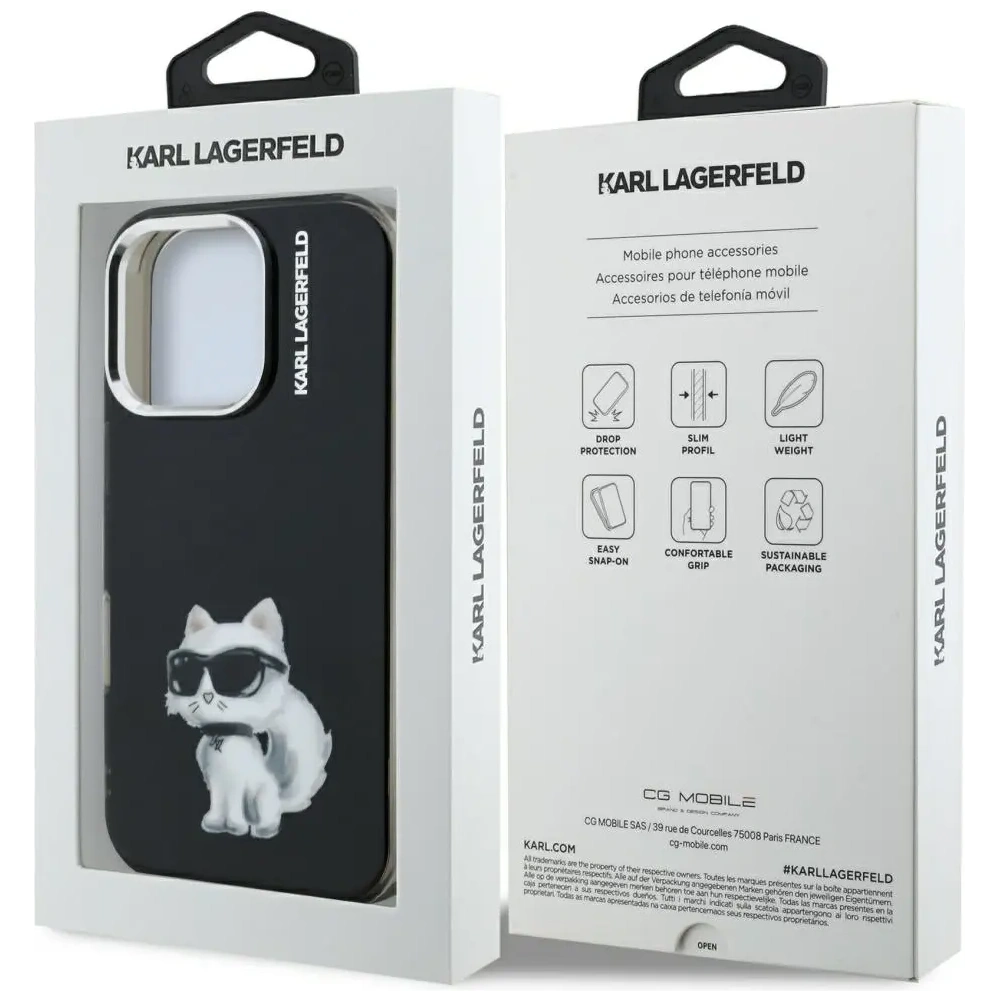 Etui Karl Lagerfeld IML Aquarelle Choupette & Logo do Apple iPhone 16 Pro czarny