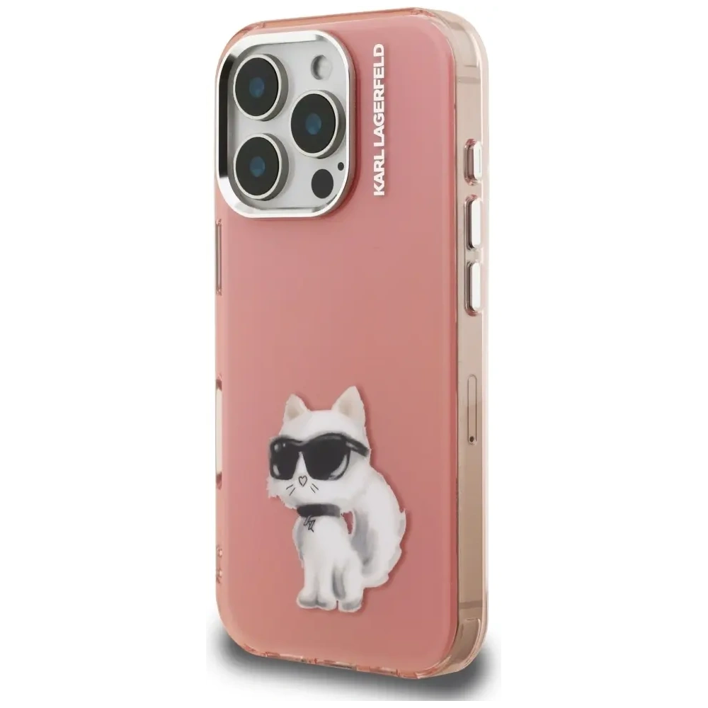 Etui Karl Lagerfeld IML Aquarelle Choupette & Logo do Apple iPhone 16 Pro Max różowy