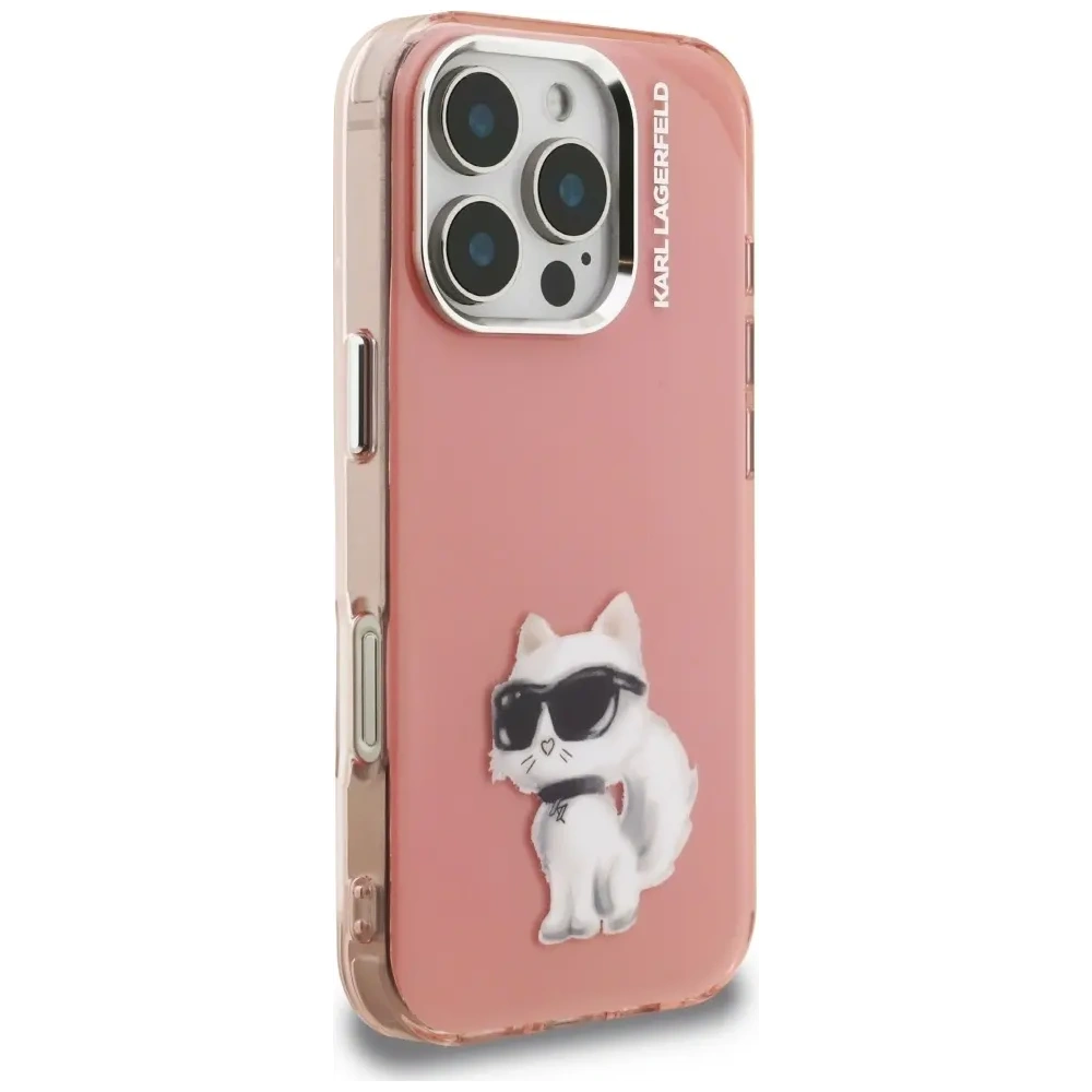 Etui Karl Lagerfeld IML Aquarelle Choupette & Logo do Apple iPhone 16 Pro Max różowy
