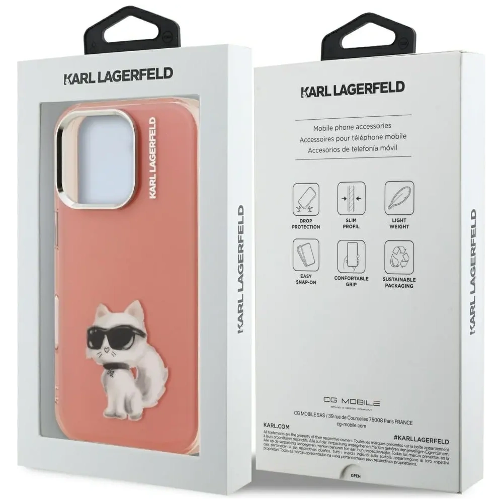 Etui Karl Lagerfeld IML Aquarelle Choupette & Logo do Apple iPhone 16 Pro różowy