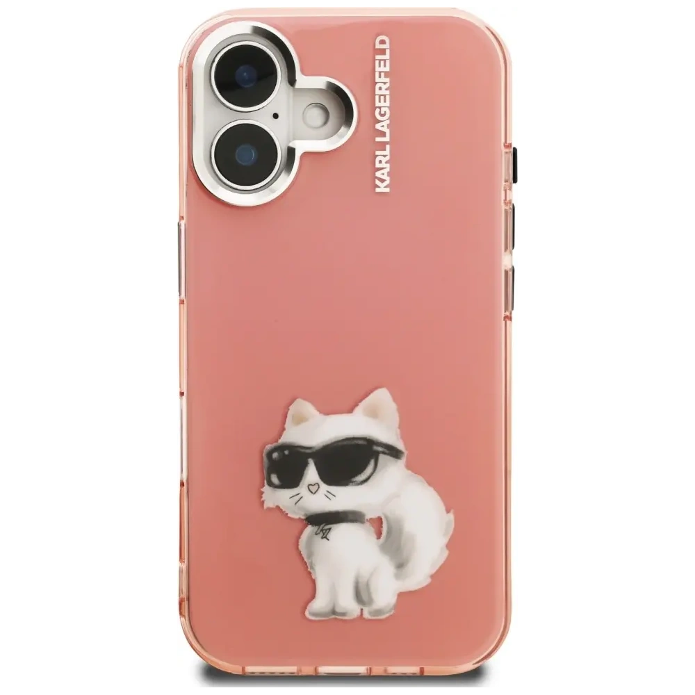 Etui Karl Lagerfeld IML Aquarelle Choupette & Logo do Apple iPhone 16 różowy