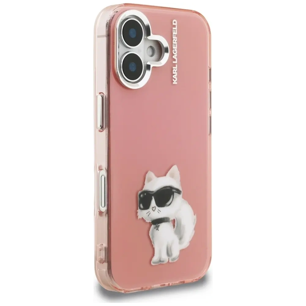 Etui Karl Lagerfeld IML Aquarelle Choupette & Logo do Apple iPhone 16 różowy
