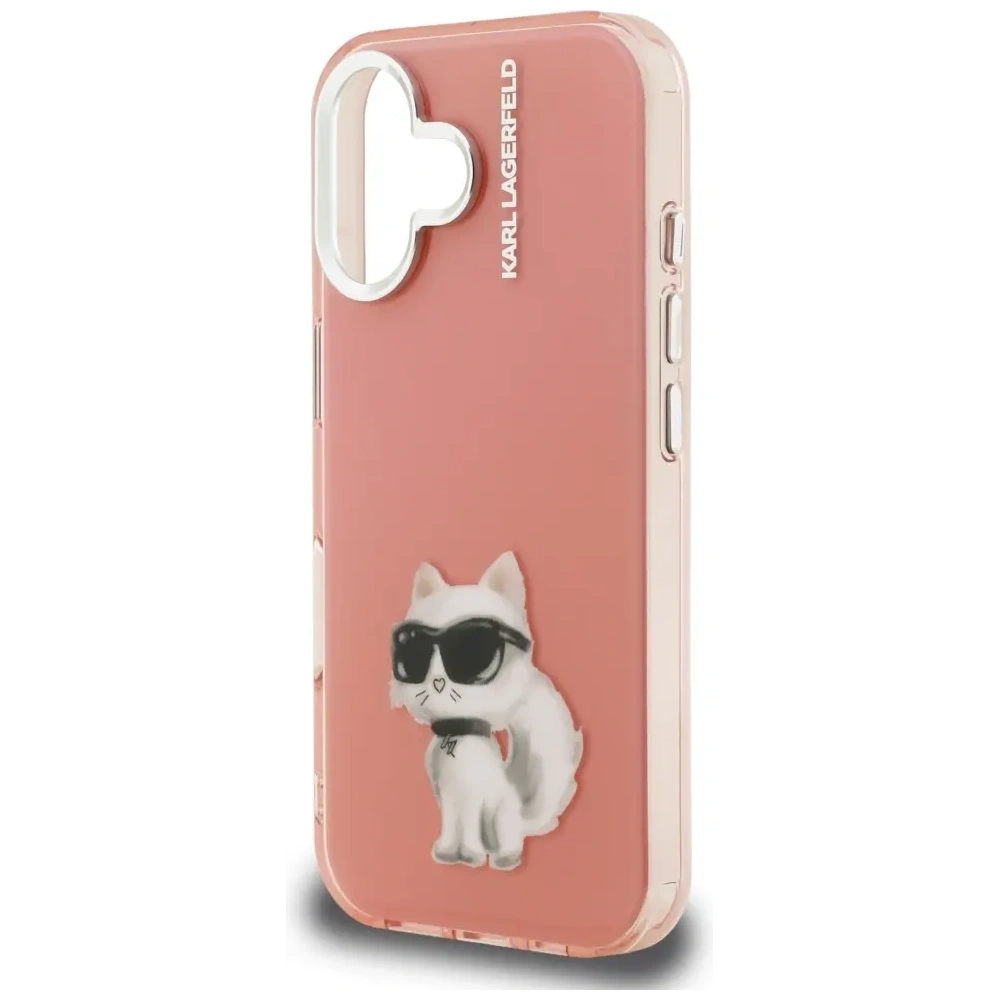 Etui Karl Lagerfeld IML Aquarelle Choupette & Logo do Apple iPhone 16 różowy